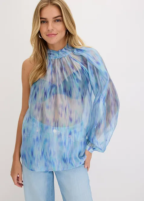 One shoulder-blus i chiffong, bonprix
