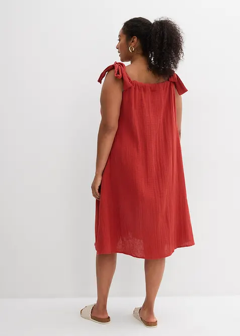 Klänning av mjuk muslin med axelband som knyts, bonprix