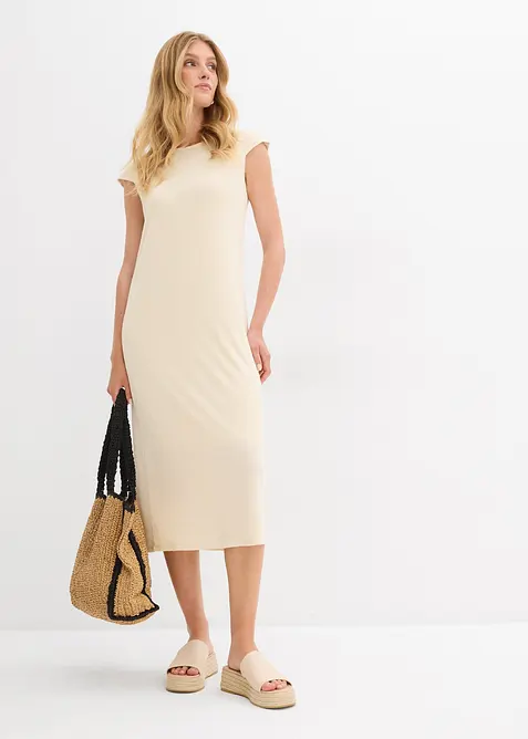 Mellanlång klänning med stickad look, bonprix