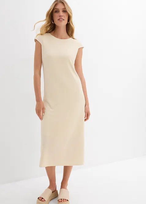 Mellanlång klänning med stickad look, bonprix