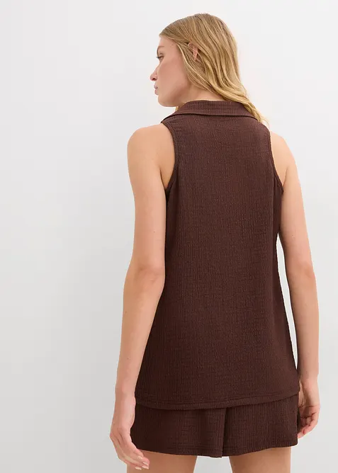 Ärmlös topp i kräppat material med struktur, bonprix