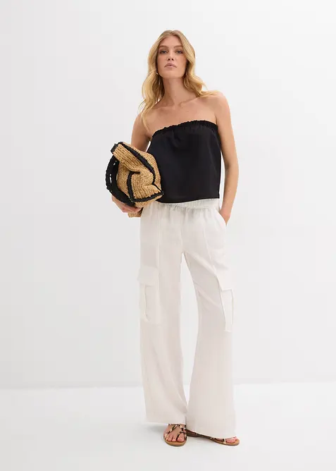 Följsam cargobyxa med vida ben, bonprix