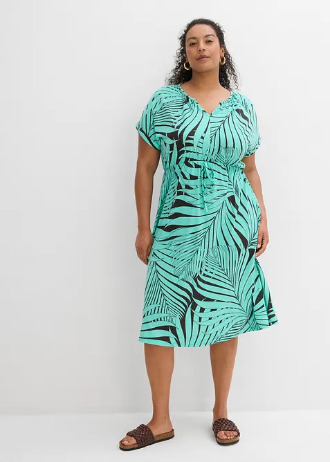 Jerseyklänning i böljande materialmix, bonprix