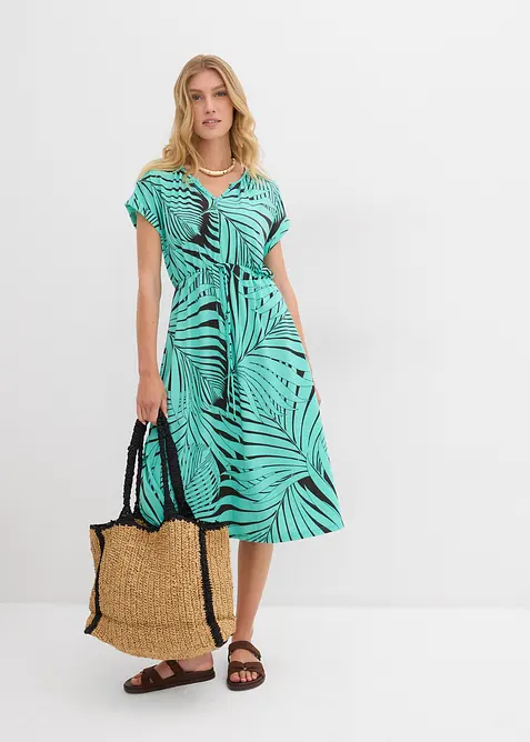 Jerseyklänning i böljande materialmix, bonprix