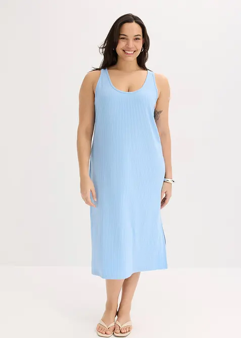 Mellanl&aring;ng kl&auml;nning i mjukt, ribbstickat material, bonprix