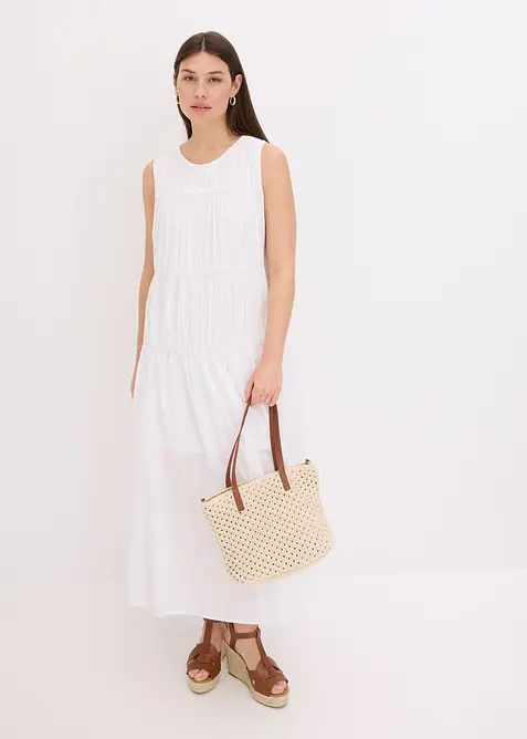 Maxiklänning i bomull med rynk, bonprix