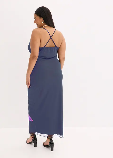 Klänning med axelband, av fintrådig mesh, bonprix