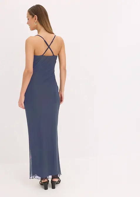 Klänning med axelband, av fintrådig mesh, bonprix