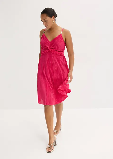 Miniklänning i glänsande material med plissering, bonprix