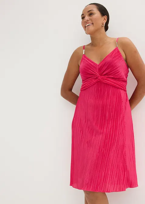 Miniklänning i glänsande material med plissering, bonprix