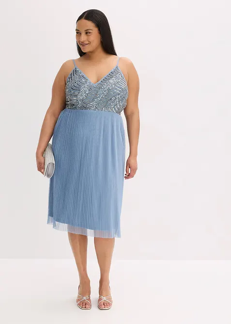 Midiklänning med veckad kjoldel och paljettbroderi, bonprix