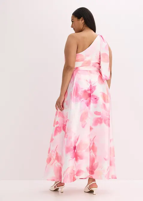 One shoulder-klänning i glänsande satin, bonprix