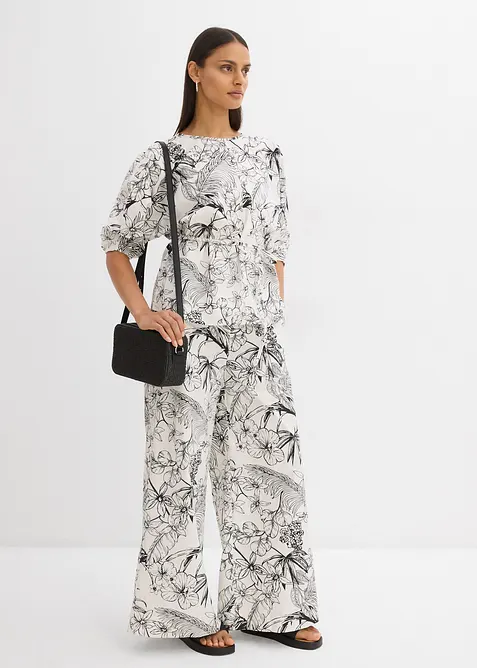 Kortärmad blus i ren bomull, bonprix