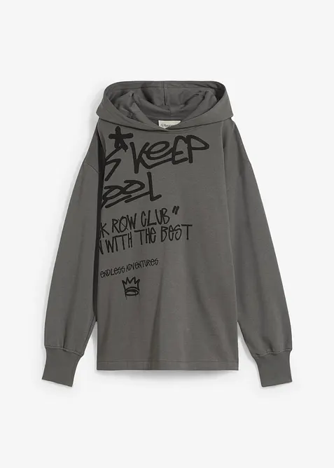 Sweatshirt med huva och graffititryck för barn, ekologisk bomull, bonprix