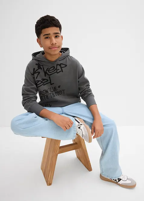Sweatshirt med huva och graffititryck för barn, ekologisk bomull, bonprix