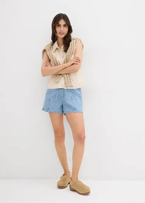 Jeansshorts med resårlinning och High Waist, bonprix