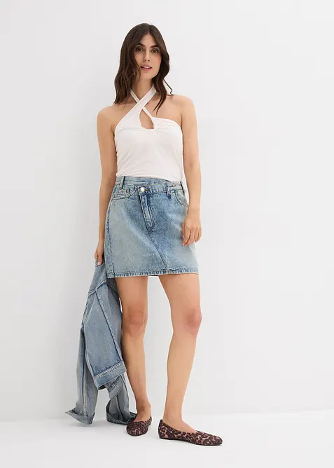 Jeanskjol med asymmetrisk midja, bonprix