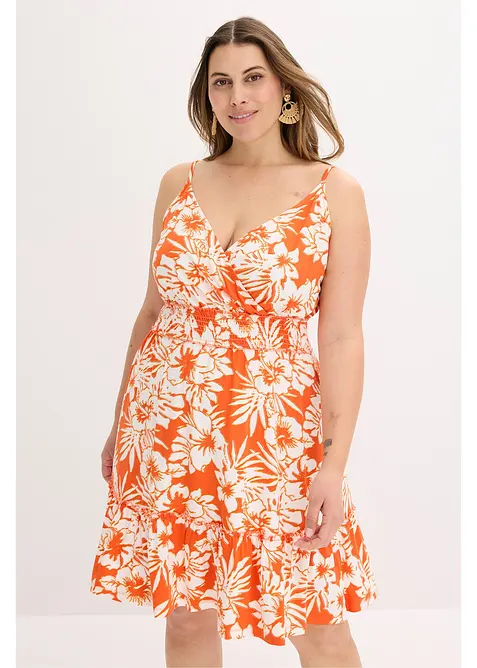 Kl&auml;nning med axelband, av m&ouml;nstrad viskosmix, bonprix