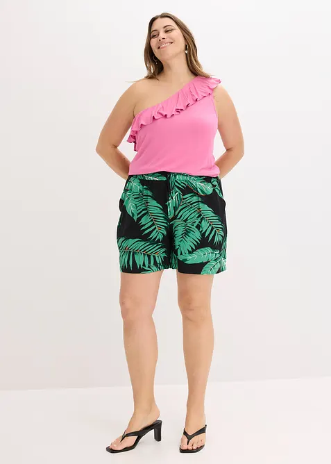 One shoulder-linne med volang i mjuk viskosmix, bonprix