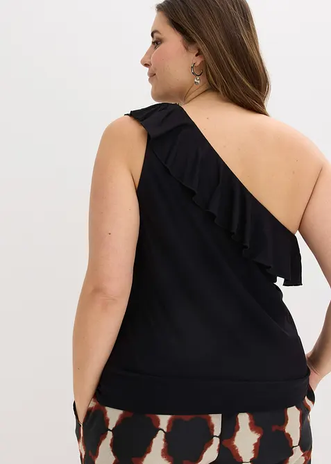 One shoulder-linne med volang i mjuk viskosmix, bonprix