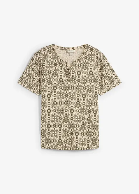 T-shirt med kort knappslå, av ren bomull, bonprix