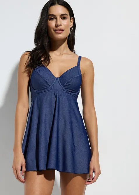 Lång tankini (2 delar) med jeanslook, bonprix