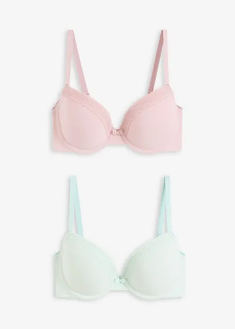 Bygel-BH med formpressade kupor och mjuk, ekologisk bomull (2-pack), bonprix