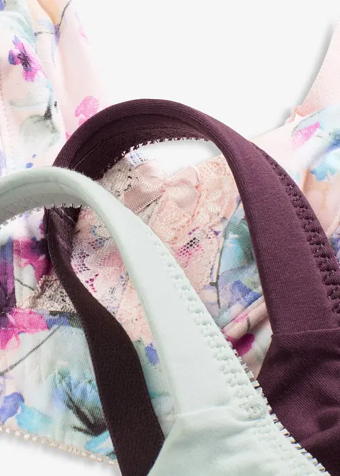 BH utan bygel, med mjuk ekologisk bomull (3-pack), bonprix