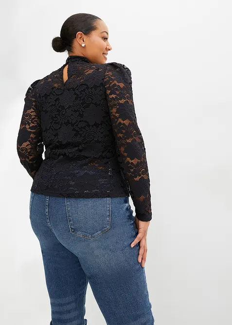 Figurnära, långärmad topp med spets, bonprix