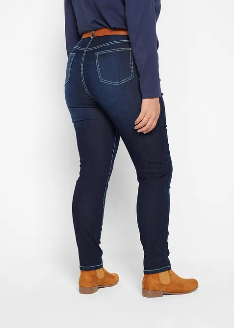 Slim Jeans Mid Waist, med kontrastfärgade sömmar, bonprix
