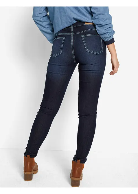Slim Jeans Mid Waist, med kontrastfärgade sömmar, bonprix