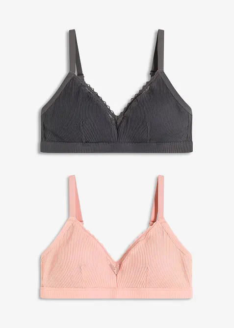 Vadderad bralette utan bygel med ekologisk bomull (2-pack), bonprix