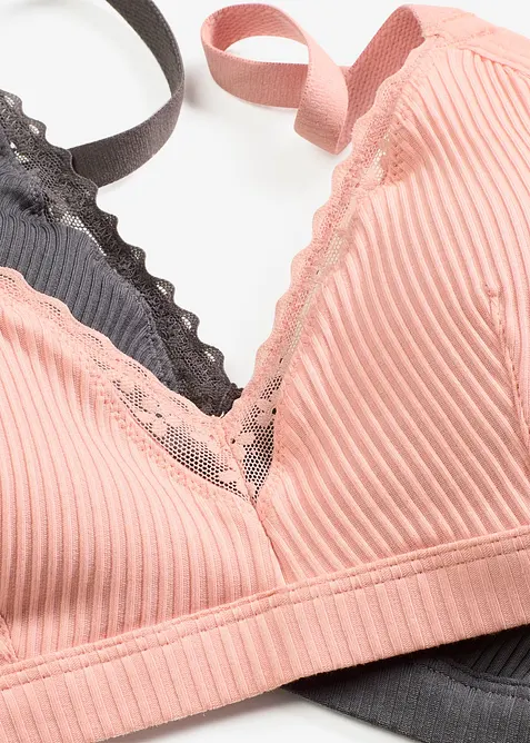 Vadderad bralette utan bygel med ekologisk bomull (2-pack), bonprix
