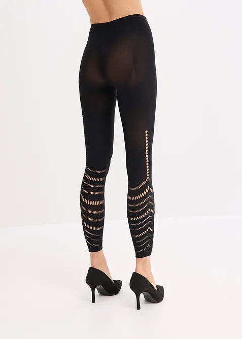 Leggings med behaglig midja och hålbroderi, 80 DEN, bonprix