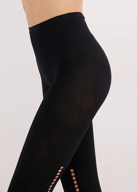 Leggings med behaglig midja och hålbroderi, 80 DEN, bonprix