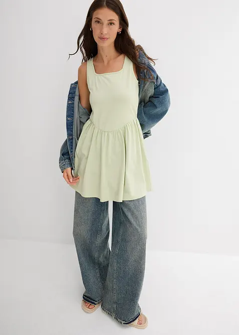 Långt linne i elastisk bomullsmix, bonprix