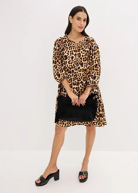 Mönstrad tunikaklänning i kräpp med struktur, bonprix