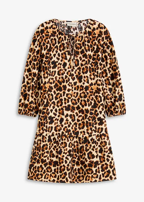 Mönstrad tunikaklänning i kräpp med struktur, bonprix