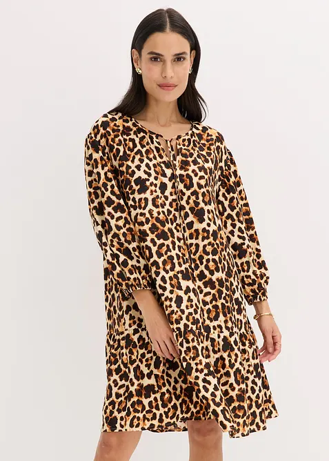 Mönstrad tunikaklänning i kräpp med struktur, bonprix