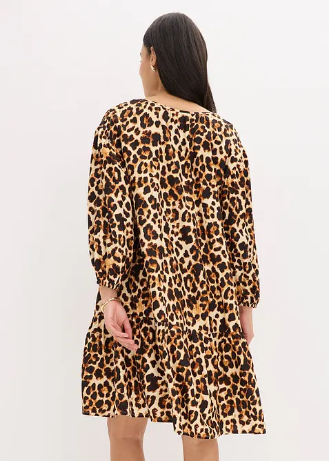 Mönstrad tunikaklänning i kräpp med struktur, bonprix