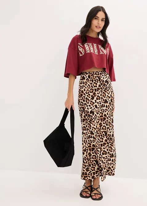 Mellanlång kjol i följsam viskos, bonprix