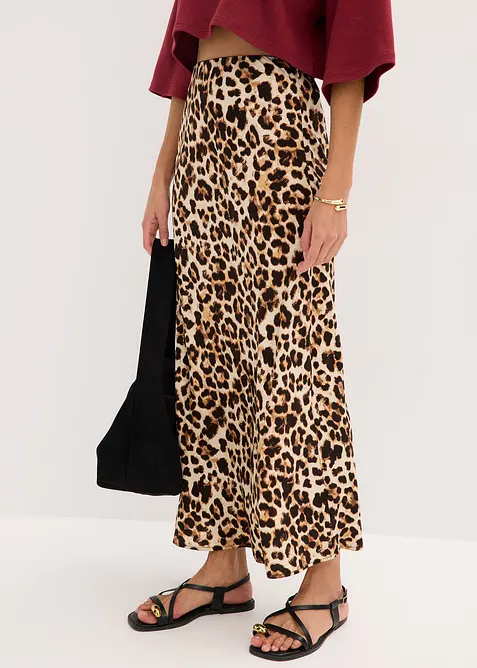 Mellanlång kjol i följsam viskos, bonprix