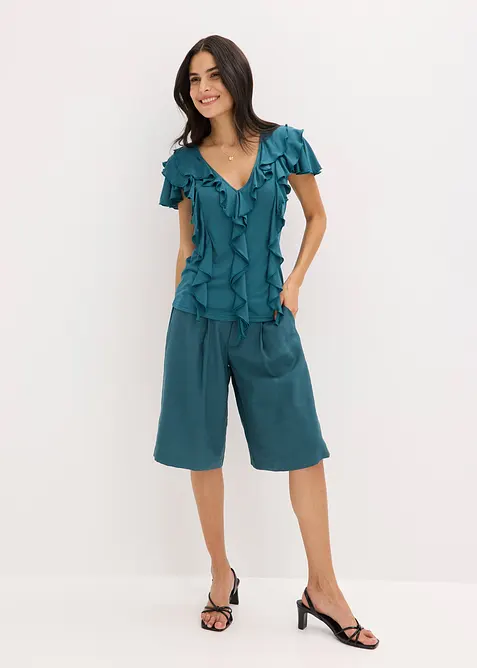 Topp med volanger i mjuk modalmix, bonprix