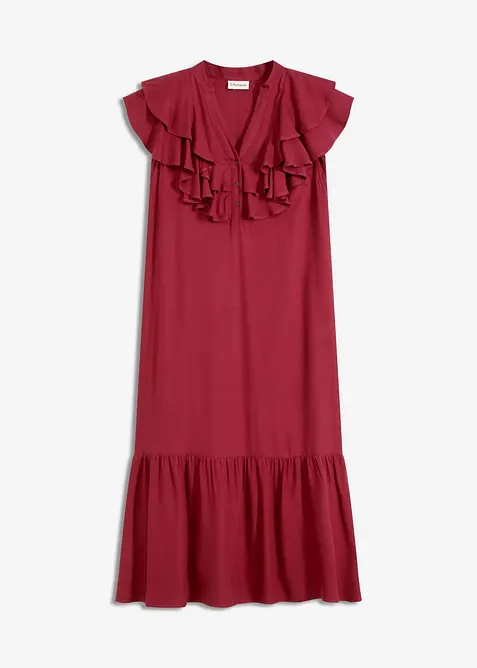 Mellanlång volangklänning i kräpp med struktur, bonprix