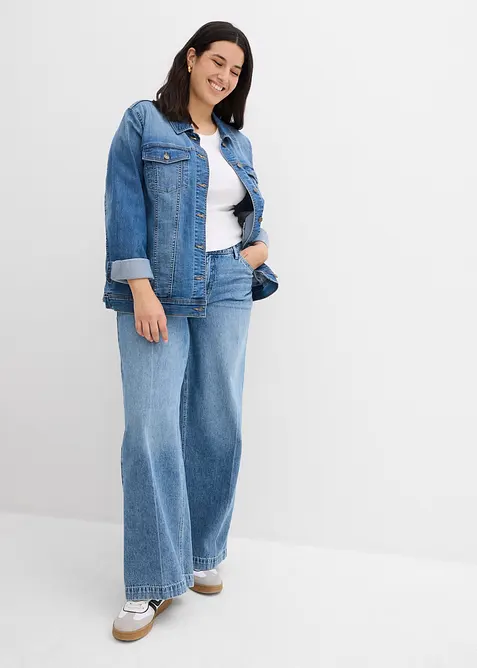 Jeans med vida ben, Mid Waist, Low Stretch Full Length, bonprix