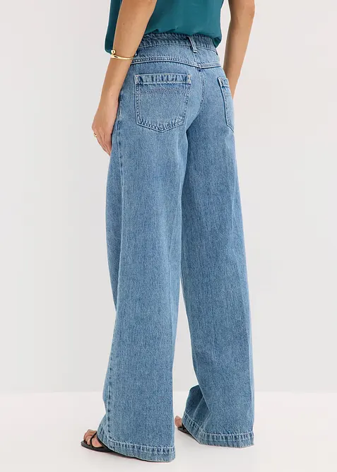 Jeans med vida ben, Mid Waist, Low Stretch Full Length, bonprix