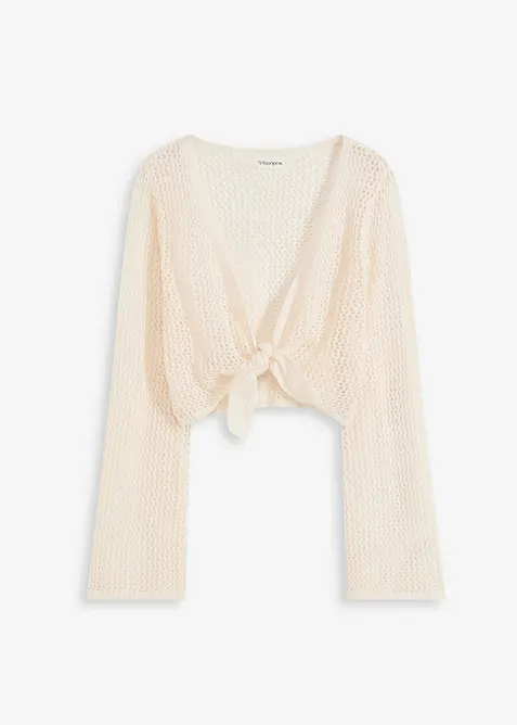 Kort strandcardigan med virkad look, bonprix