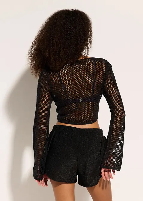 Kort strandcardigan med virkad look, bonprix