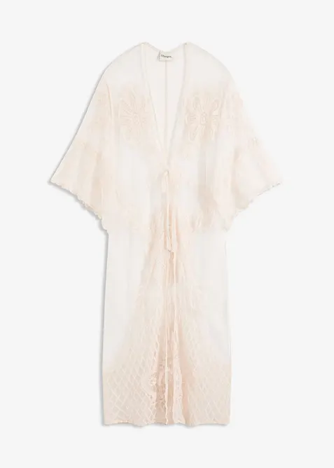 Transparent strandkimono med spets, bonprix