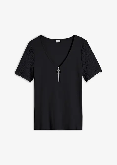 Ribbstickad topp av bomull, bonprix